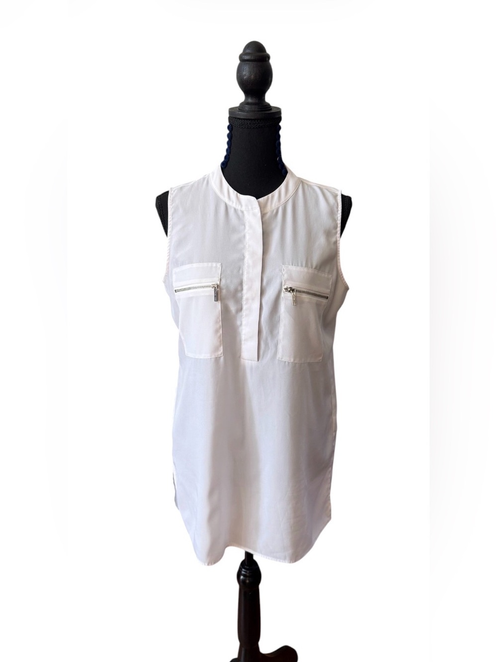 MICHAEL Michael Kors White Quarter Button Up Blouse and Two Zipper Pockets